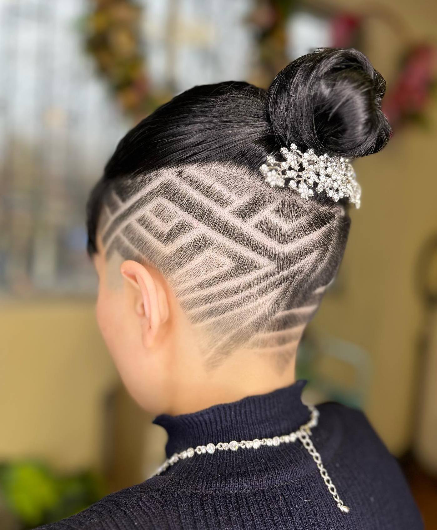 High Bun with Geometric Undercut